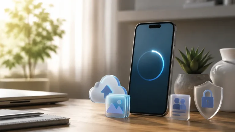 iPhone pregătit pentru actualizarea la iOS 27, cu backup securizat pentru poze și date